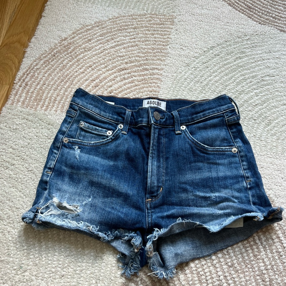 Agolde Dark Blue Distressed Jean Shorts